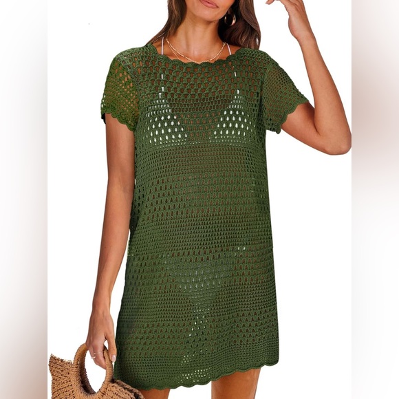 Crochet Short Sleeve Knit Dress/Swimsuit Coverup - Picture 1 of 5